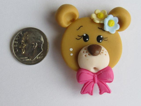 Needle Minder ~ Bear w/Dark Pink Bow (Clay) Special Price for Valentine's Day!!!