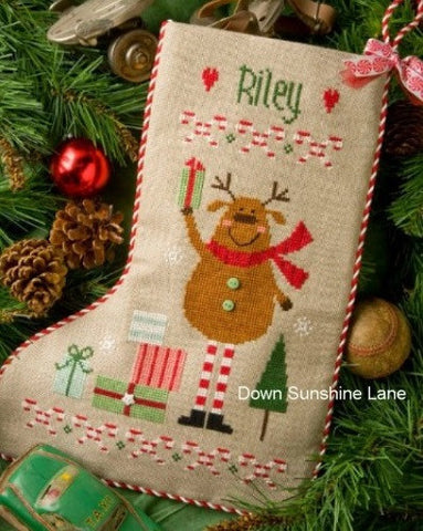 Lizzie Kate Charts ~ Reindeer Stocking w/embs