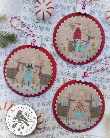 Country Stitches/With Thy Needle & Thread ~ Reindeer Games w/3 wooden ornaments