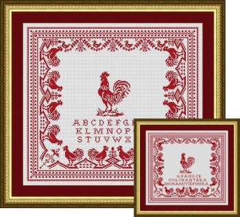 Happiness Is Heart Made ~ Antique Red Rooster Sampler