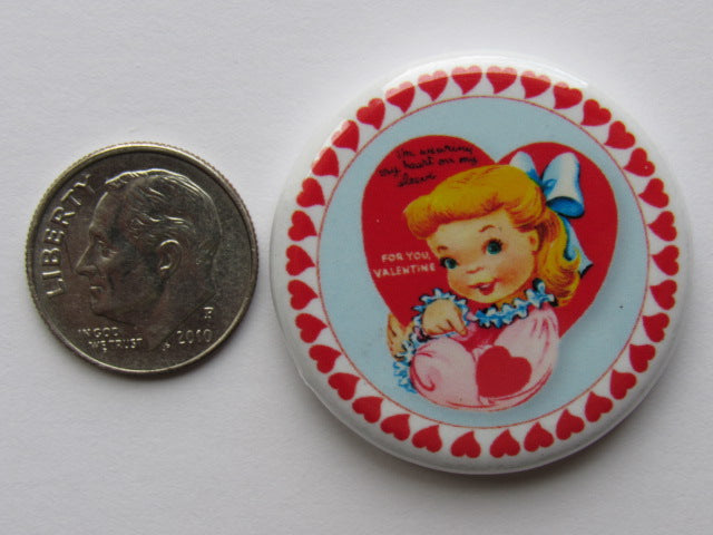 1.25" Button Magnet ~ Vintage Valentine's #2 - Heart On Sleeve
