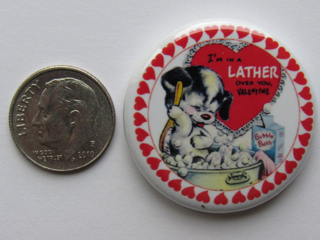 1.25" Button Magnet ~ Vintage Valentine's #3 - Puppy Lather