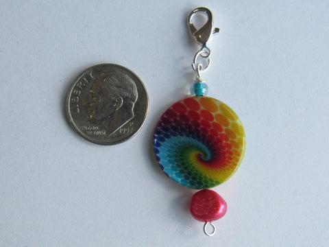 One of a Kind - Zipper Pull w/Baroque Pearl ~ Tie Dyed w/Red Pearl - PRETTY!!!