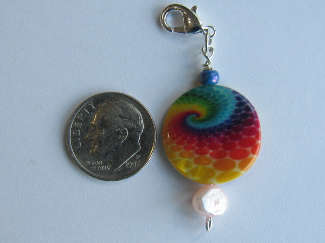 One of a Kind - Zipper Pull w/Baroque Pearl ~ Tie Dyed w/Light PInk Pearl - PRETTY!!!