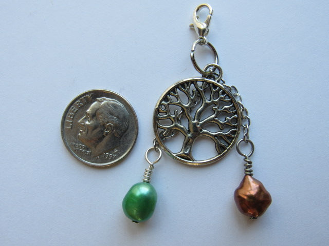 One of a Kind Zipper Pull w/Baroque Pearls ~ Tree of Life