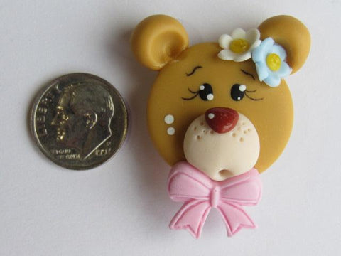 Needle Minder ~ Bear w/Light Pink Bow (Clay) Special Price for Valentine's Day!!!