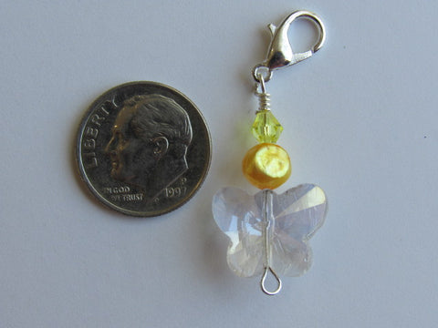 One of a Kind - Clip/Zipper Pull w/Baroque Pearl ~ Crystal Butterfly w/yellow pearl