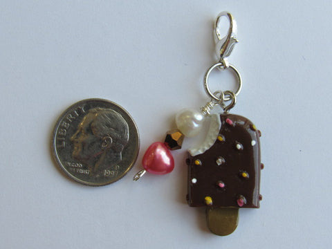 One of a Kind - Clip/Zipper Pull w/Baroque Pearl ~ Chocolate Ice Cream Pop