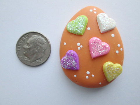 Needle Minder ~ Orange Hearts Easter Egg (Clay) ONE OF A KIND!