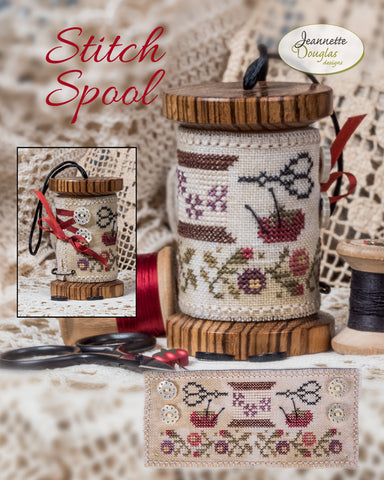 Jeanette Douglas Designs ~ Stitch Spool with/Threads, buttons & ribbons (SO CUTE!)