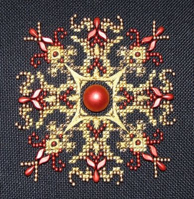 Northern Expressions Needlework ~ Sparkler #2 Lava Red w/bead pack and silk floss