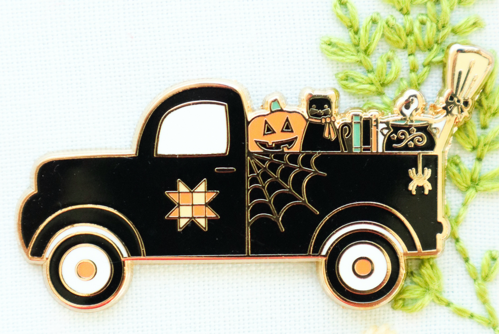 Enamel Needle Minder ~ Vintage Halloween Truck