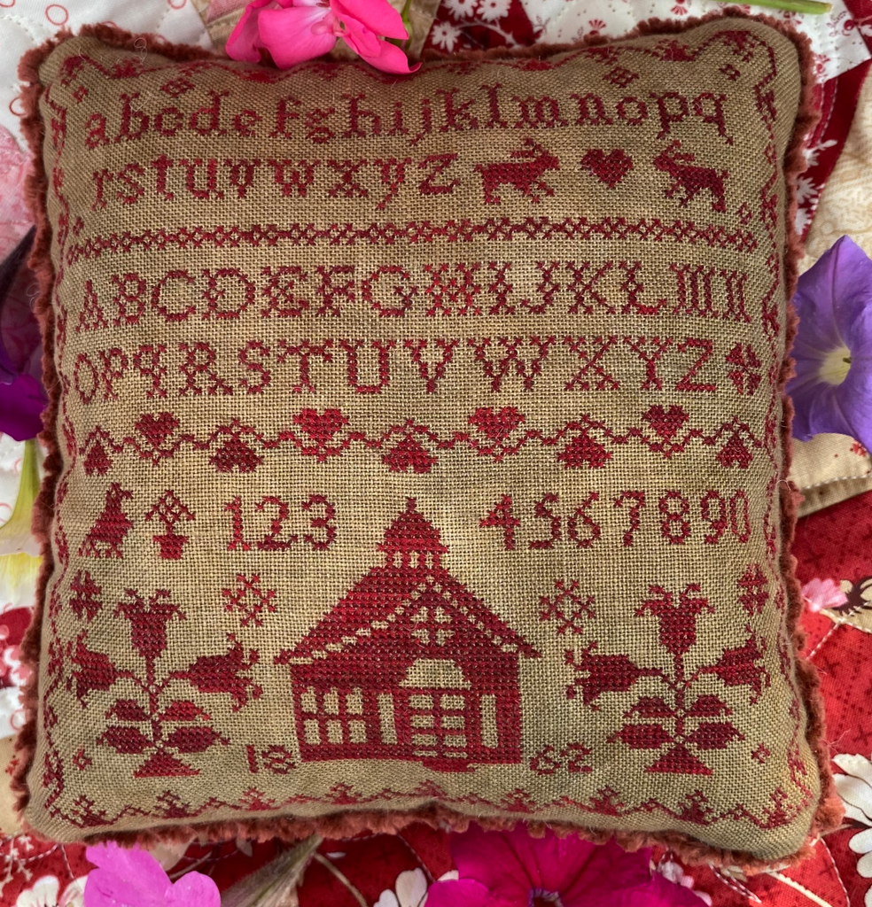 Pansy Patch Stitchery ~ Little Red Schoolhouse Pinkeep 1862