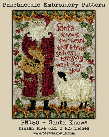 Teresa Kogut ~ Santa Knows Punch Needle w/fabric