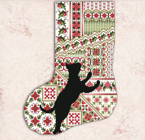 Kitty And Me Designs ~ Cats & Stockings Poinsettia