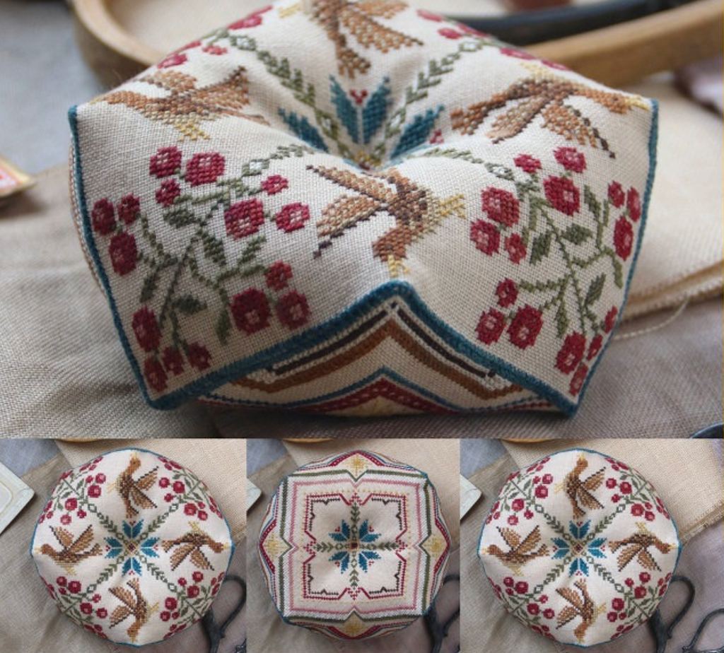 Heartstring Samplery ~ Brown Bird Biscornu