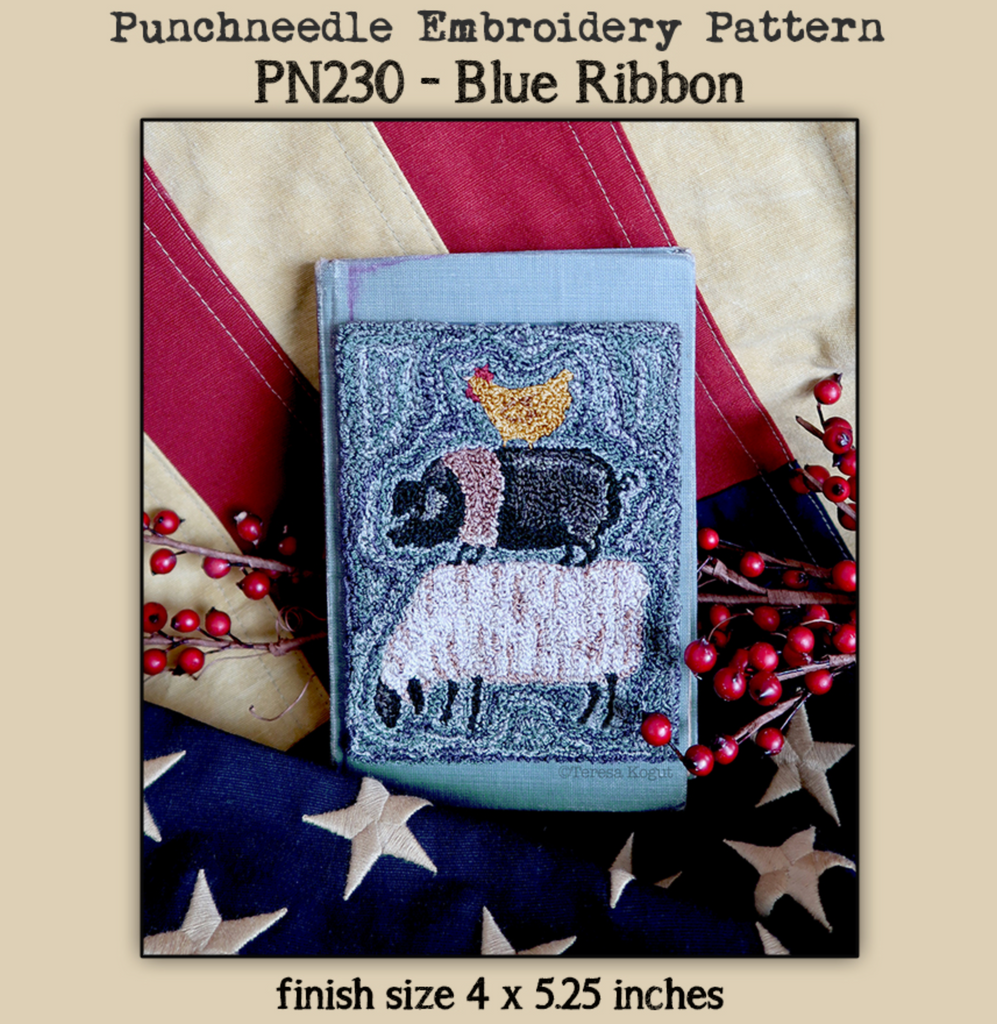 Teresa Kogut ~ Blue Ribbon Punch Needle w/fabric
