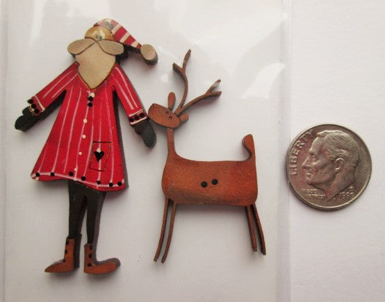 Hand Painted Buttons - Santa & Deer #1