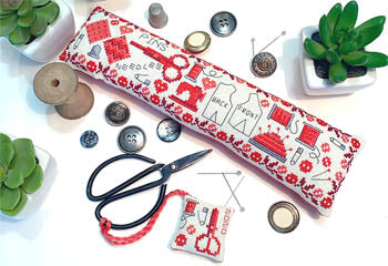 Tiny Modernist ~ Vintage Sewing Set ~ Pin Cushion & Scissor Fob