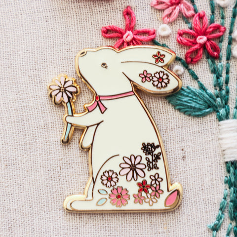 Enamel Needle Minder - Floral Bunny