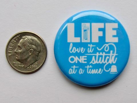 1.25" Button Magnet ~ One Stitch at a Time/Blue