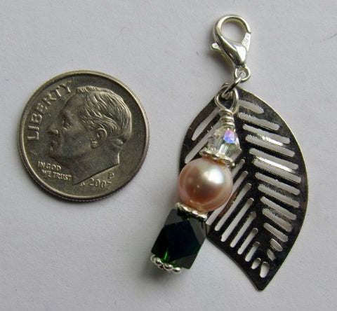 One of a Kind ~ Zipper Pull w/Baroque Pearl ~ Leaf