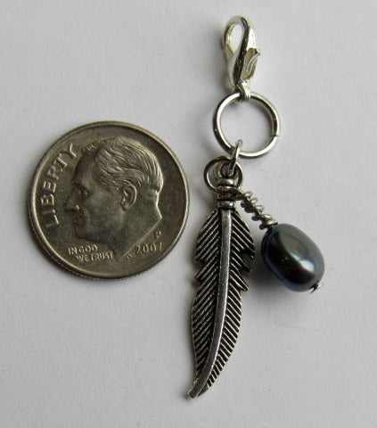 One of a Kind ~ Zipper Pull w/Baroque Pearl ~ Feather
