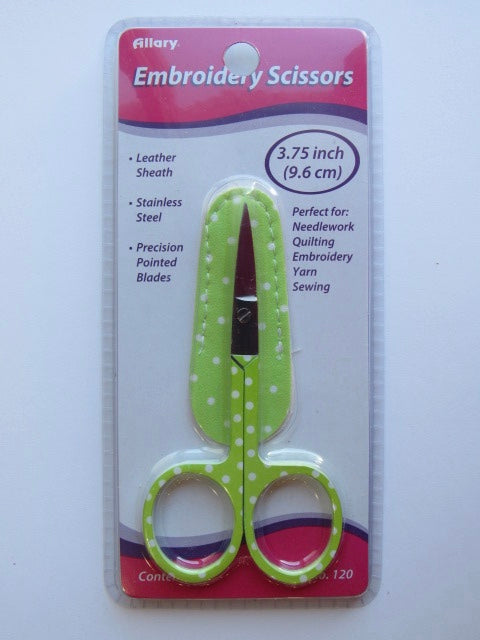 Embroidery Scissors Swiss Dot - Bright Green w/Sheath