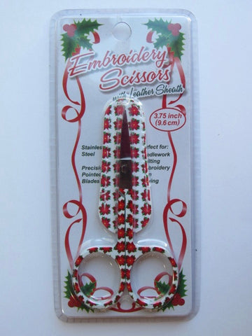 Christmas Embroidery Scissors w/Sheath ~ Poinsettia's
