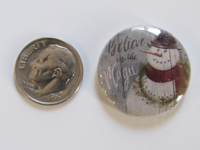 1" Button Magnet ~ Christmas - Snowman Magic
