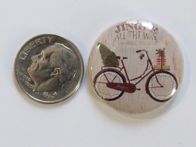 1" Button Magnet ~ Christmas - Bicycle on Beige