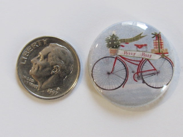 1" Button Magnet ~ Christmas - Bicycle on Blue