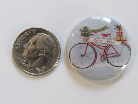 1" Button Magnet ~ Christmas - Bicycle on Blue