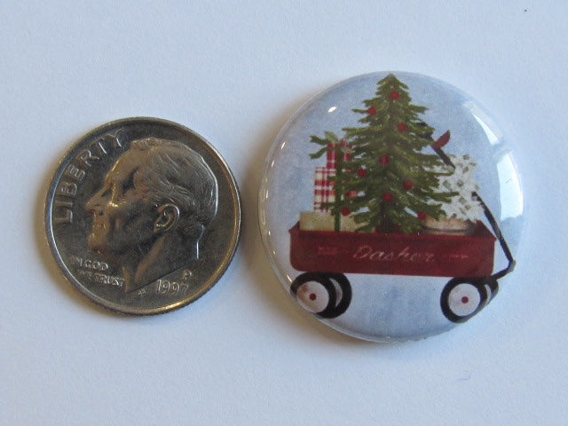 1" Button Magnet ~ Christmas - Wagon