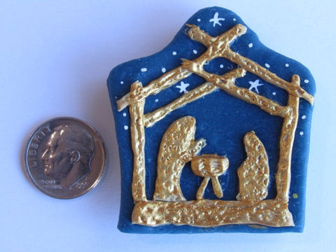 Needle Minder ~ The Nativity (Blue/Gold) CLAY