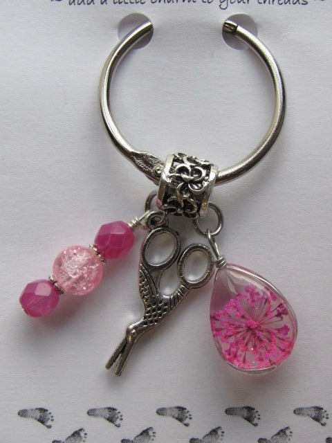 Dried Floral & Mini Charms Thread Keep - Pink - **Very limited # available!