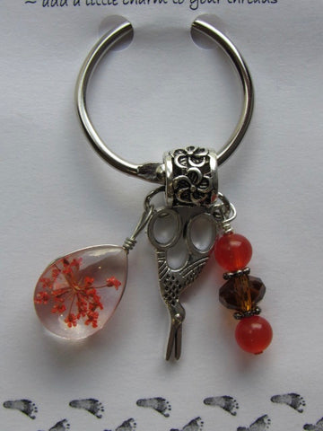 Dried Floral & Mini Charms Thread Keep - Coral - **Very limited # available!