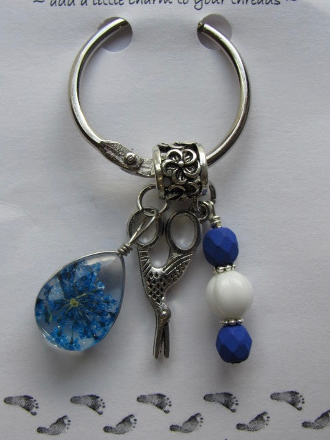 Dried Floral & Mini Charms Thread Keep - Blue - **Very limited # available!