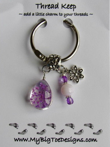 Dried Floral & Mini Charms Thread Keep - Purple - **Very limited # available!