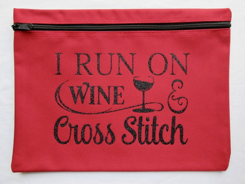 Run On Wine... ~ Black Glitter Project Bag (Various Colors)