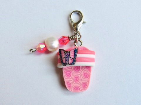 Zipper Pull w/Baroque Pearls ~ Flip Flop Pink - SO CUTE!