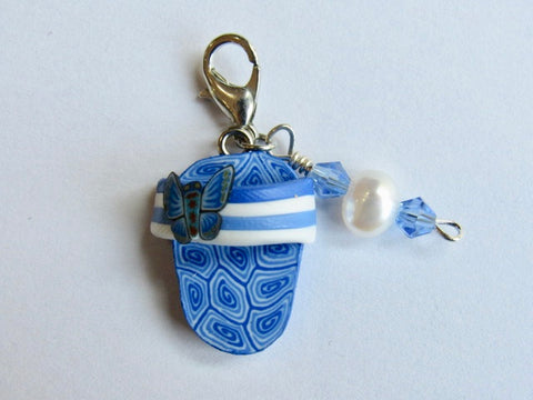 Zipper Pull w/Baroque Pearls ~ Flip Flop Blue - SO CUTE!