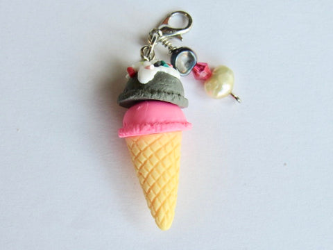 One of a Kind - Zipper Pull w/Baroque Pearls ~ Ice Cream Cone - SO CUTE!