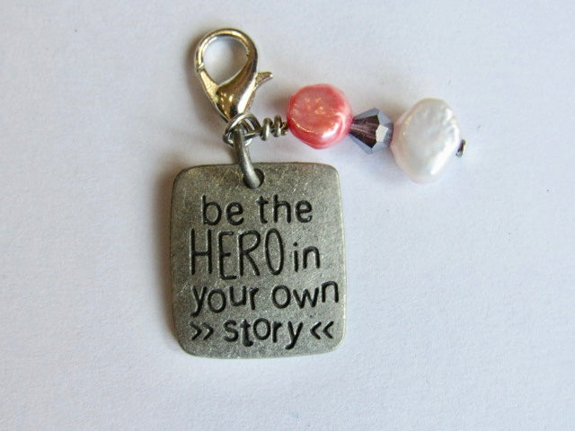 One of a Kind - Zipper Pull w/Baroque Pearls ~ Be Your Own Hero - SO CUTE!