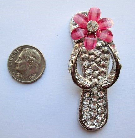 Needle Minder ~ Pink Flower/Crystal Rhinestone Flip Flop