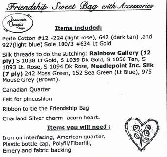 Jeanette Douglas Designs ~ Friendship Sweet Bag with Accessories Embellishment Pack