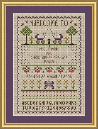 Little Dove Designs ~ Twins Birth Sampler