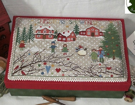Sara Guermani ~ Christmas Snowfall w/hand-painted wood button