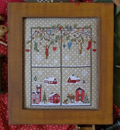 Sara Guermani ~ Christmas Window 2 w/hand-painted wood buttons