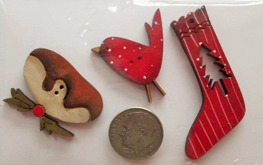 Hand Painted Buttons - Pudding, Stocking, Redbird
